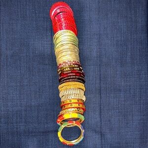 LOT of Colorful Women's Bangle Set 77 Bracelets Indian Costume Jewelry Mix